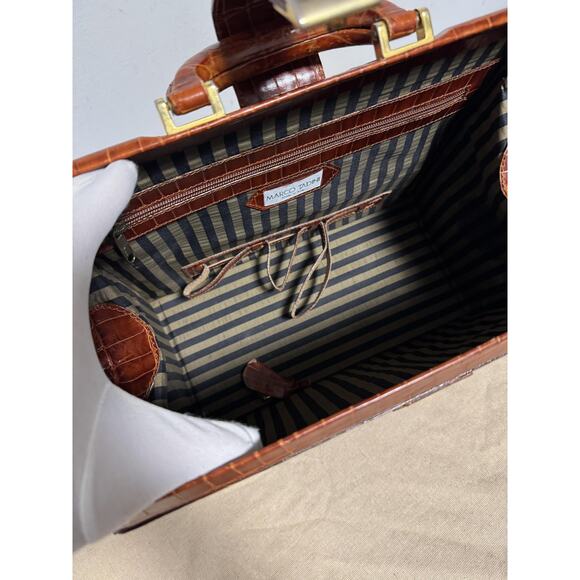 Marco Tadini Croc Embossed Leather Doctor Bag Brown Briefcase Key Made in Italy - Picture 13 of 16